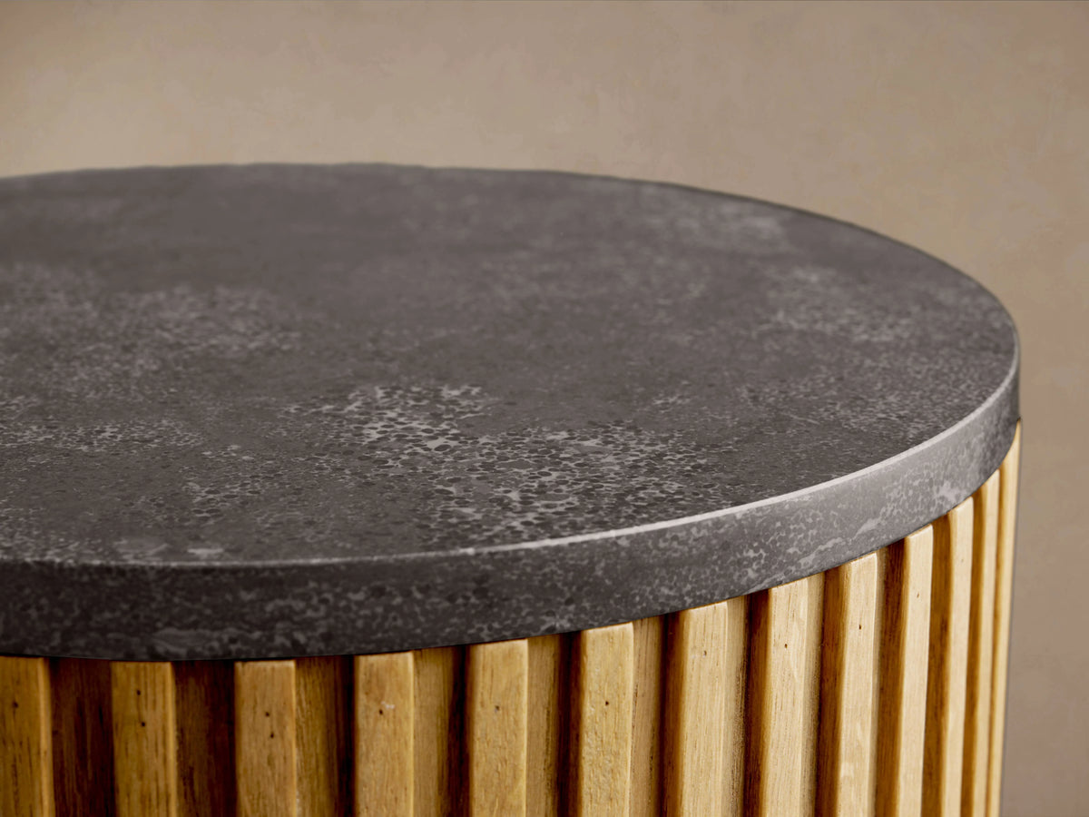 Finnley Stone Top Pedestal End Table Wood Sofa Side Table