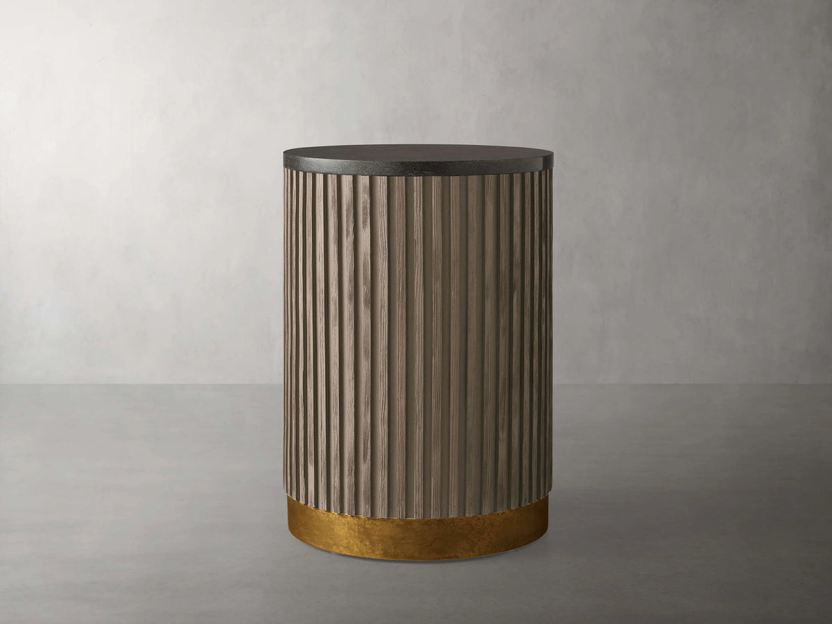 Finnley Stone Top Pedestal End Table Wood Sofa Side Table