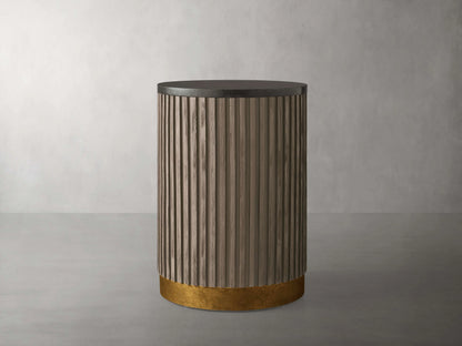 Finnley Stone Top Pedestal End Table Wood Sofa Side Table