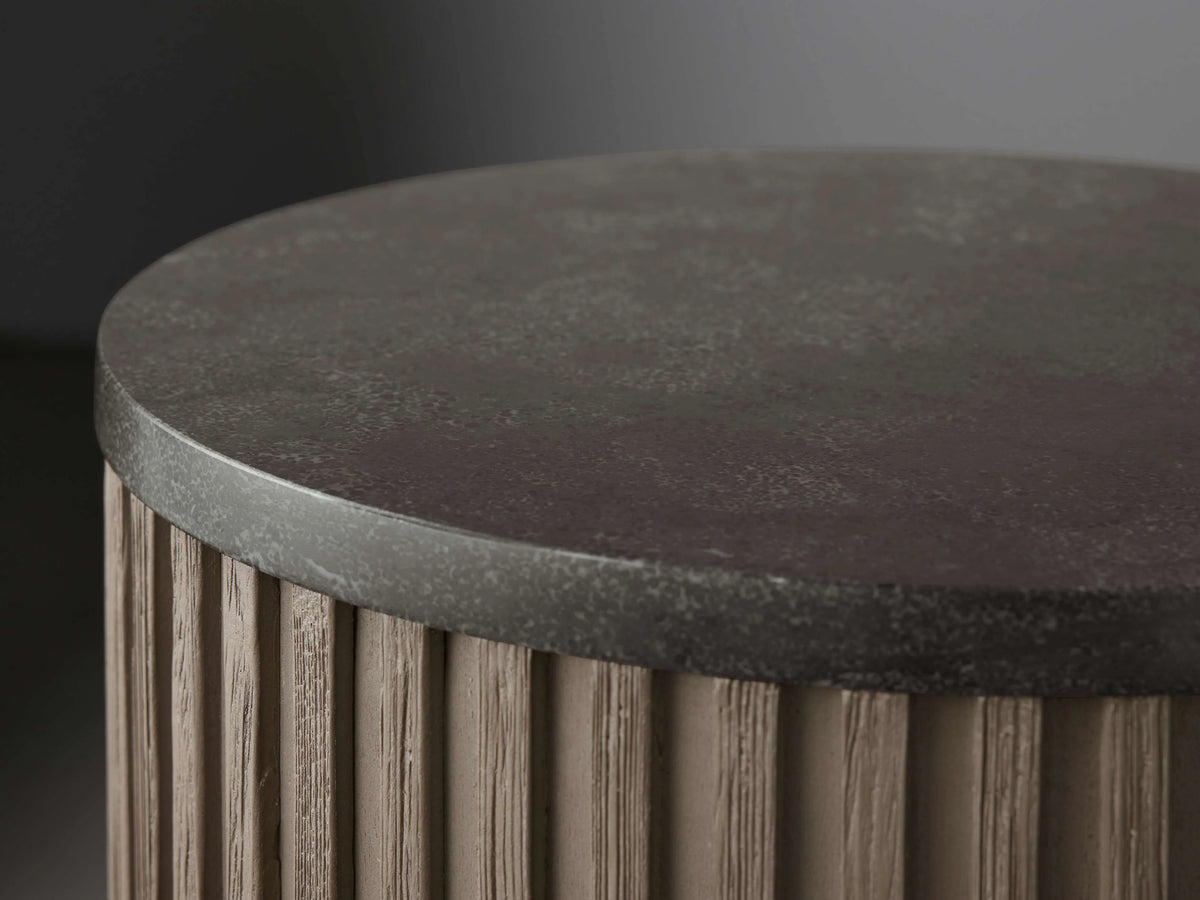 Finnley Stone Top Pedestal End Table Wood Sofa Side Table