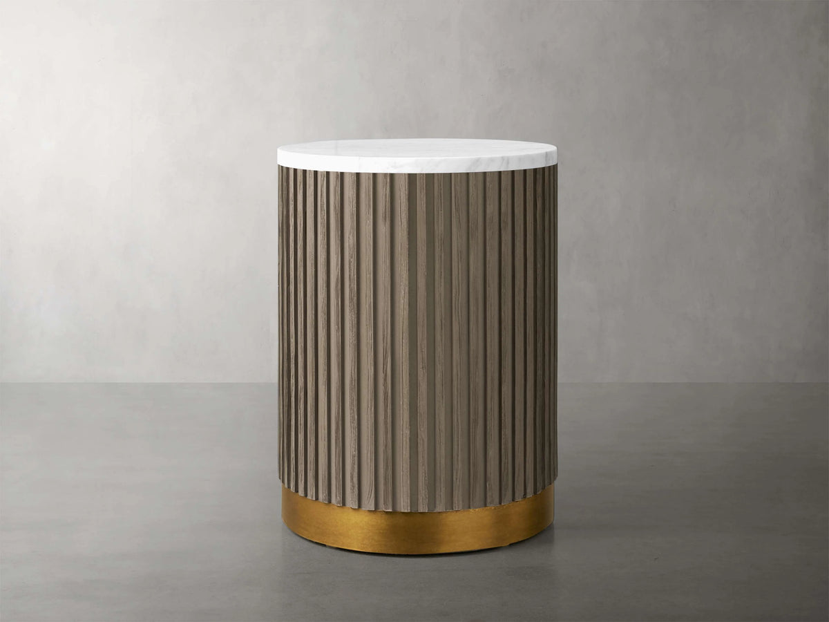 Finnley Stone Top Pedestal End Table Wood Sofa Side Table
