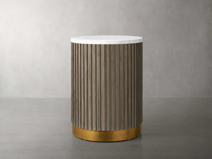 Finnley Stone Top Pedestal End Table Wood Sofa Side Table