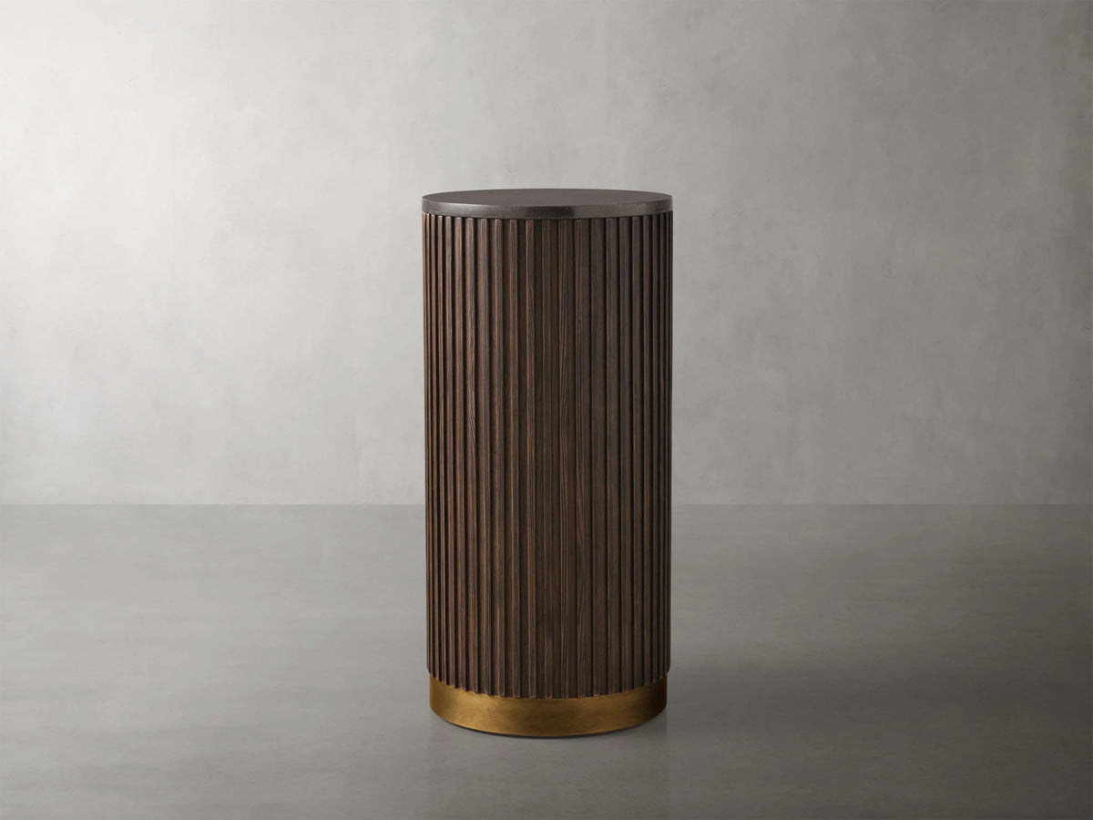 Finnley Stone Top Pedestal End Table Wood Sofa Side Table