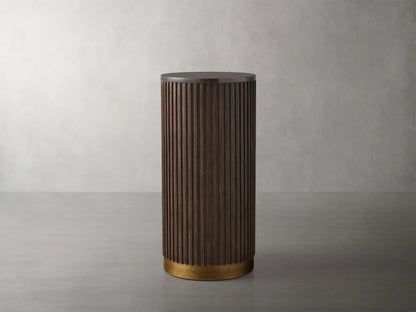 Finnley Stone Top Pedestal End Table Wood Sofa Side Table