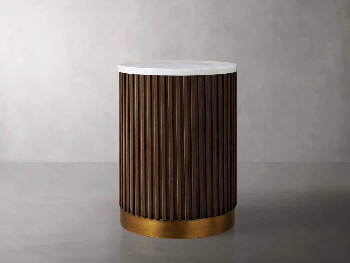 Finnley Stone Top Pedestal End Table Wood Sofa Side Table