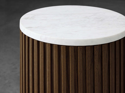 Finnley Stone Top Pedestal End Table Wood Sofa Side Table