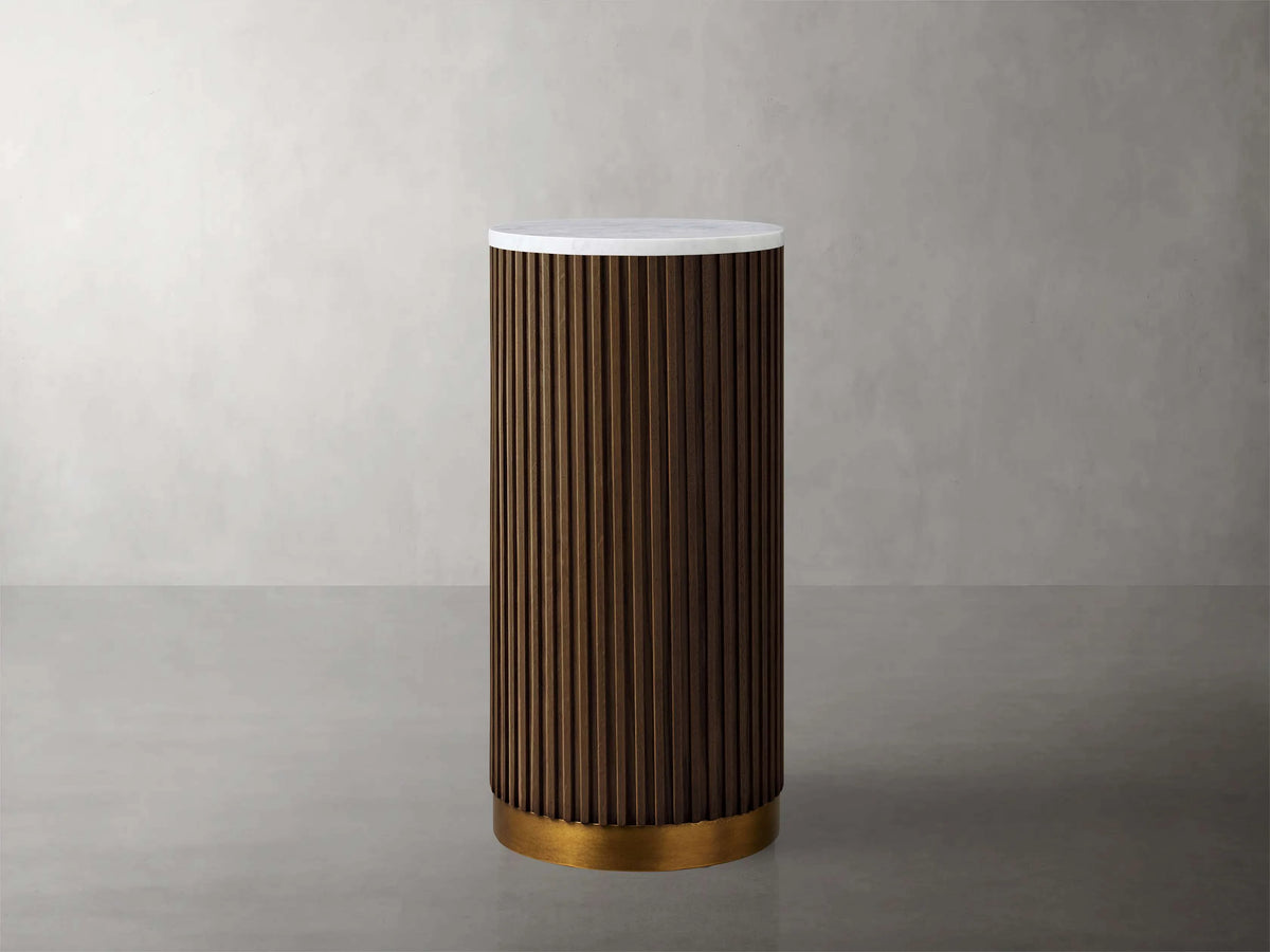 Finnley Stone Top Pedestal End Table Wood Sofa Side Table