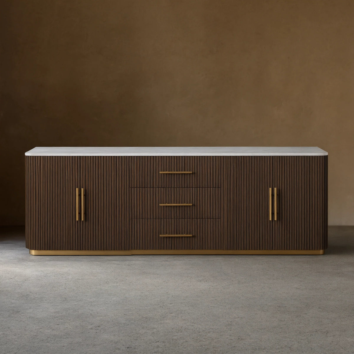 Finnley Plinth Sideboard with Carrara Marble Top Buffet Cabinet
