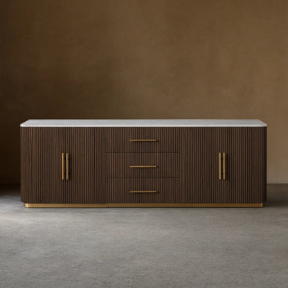 Finnley Plinth Sideboard with Carrara Marble Top Buffet Cabinet