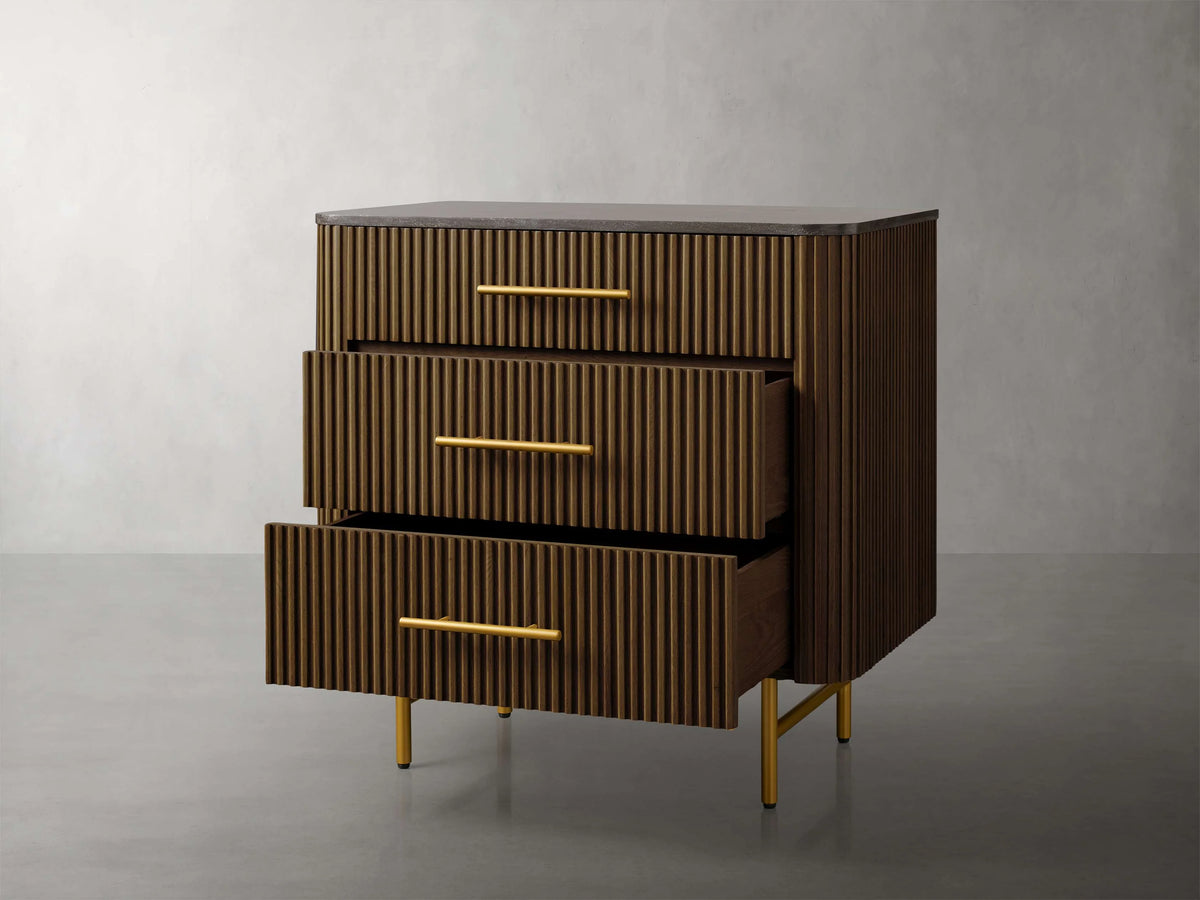 Finnley Three-Drawer Chest Cabinet Bedroom Nightside Table with Stone Top