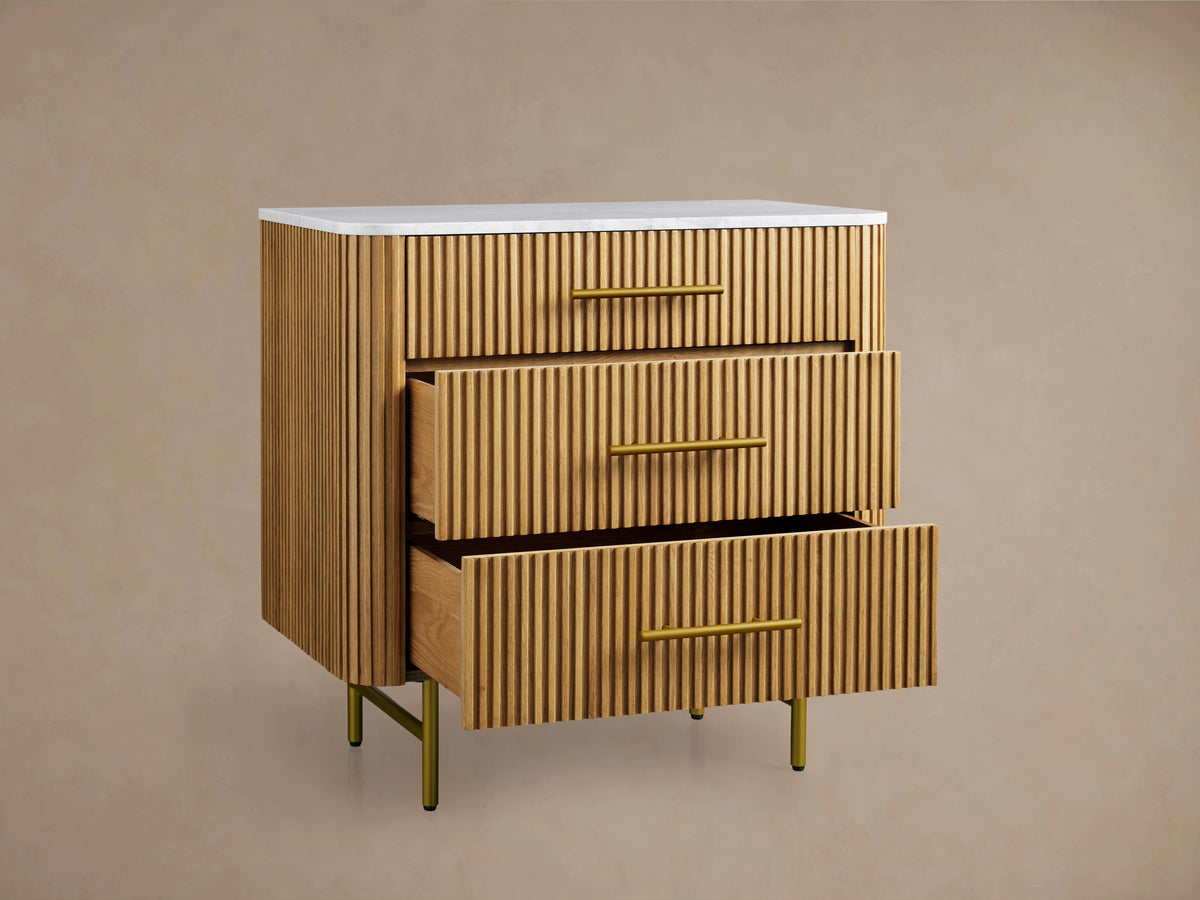 Finnley Three-Drawer Chest Cabinet Bedroom Nightside Table with Stone Top