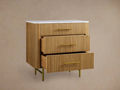 Finnley Three-Drawer Chest Cabinet Bedroom Nightside Table with Stone Top