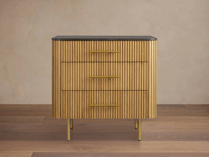Finnley Three-Drawer Chest Cabinet Bedroom Nightside Table with Stone Top