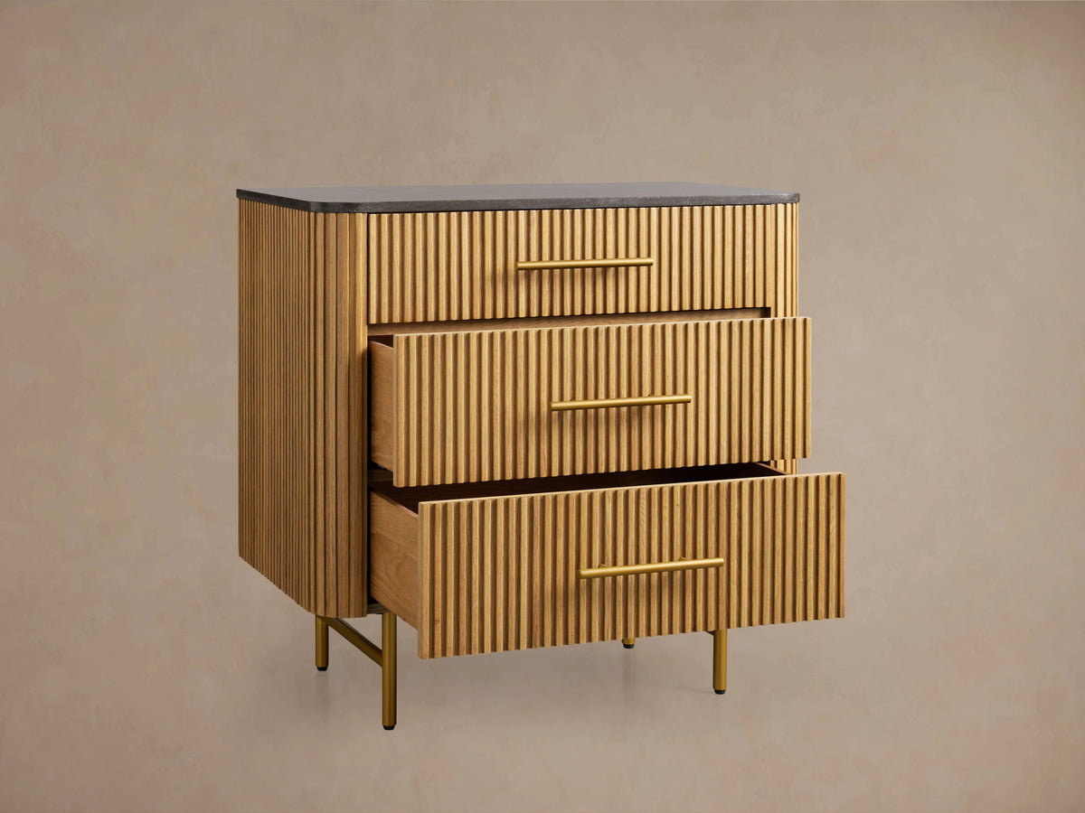 Finnley Three-Drawer Chest Cabinet Bedroom Nightside Table with Stone Top