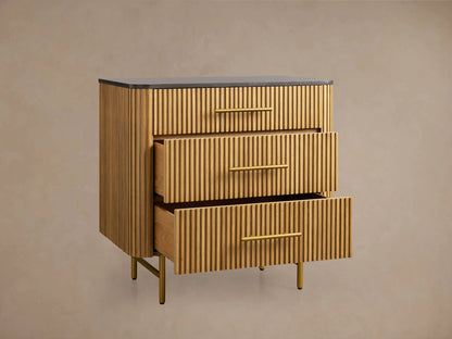 Finnley Three-Drawer Chest Cabinet Bedroom Nightside Table with Stone Top