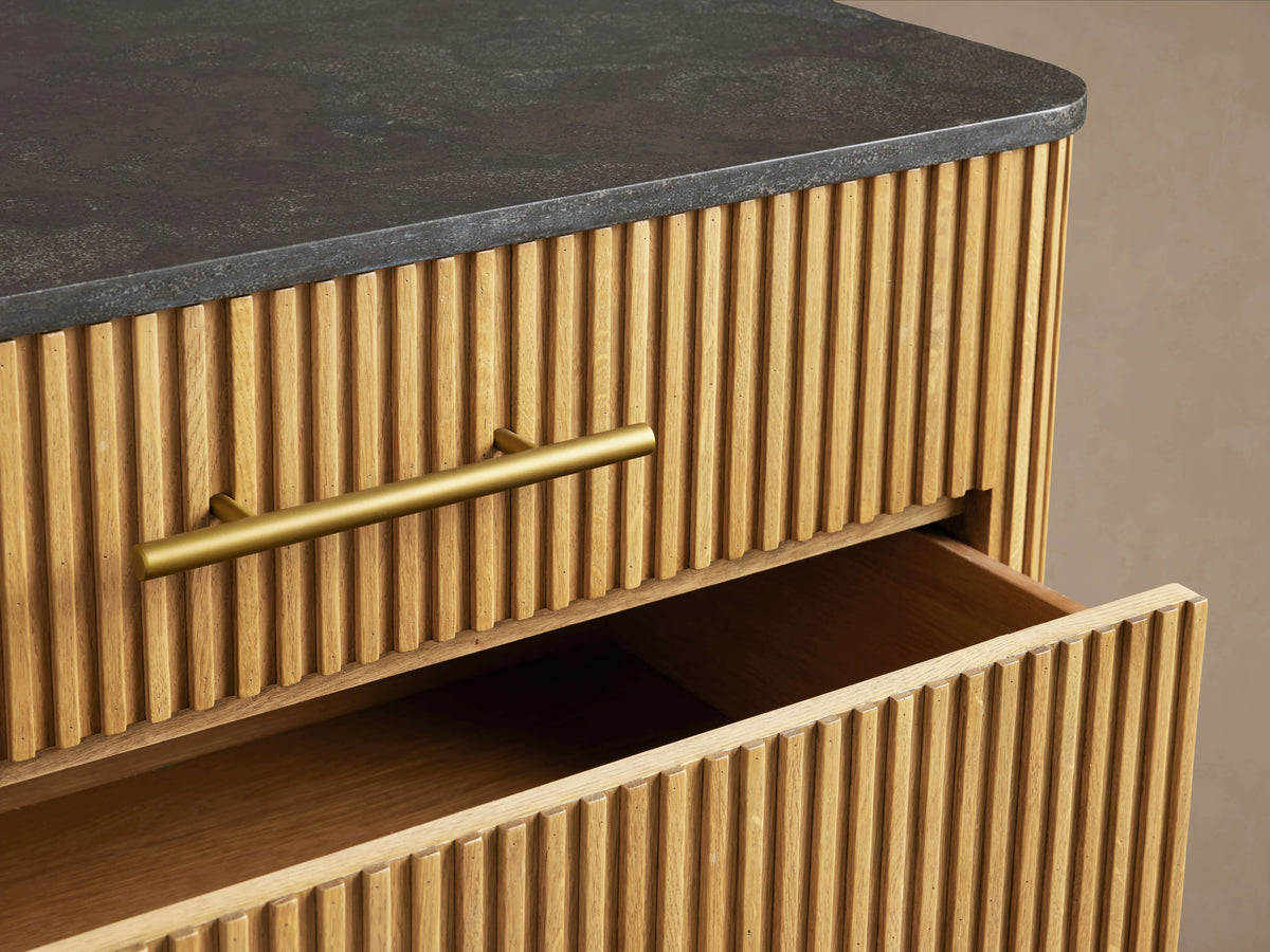 Finnley Three-Drawer Chest Cabinet Bedroom Nightside Table with Stone Top