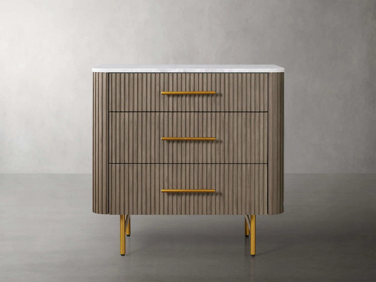 Finnley Three-Drawer Chest Cabinet Bedroom Nightside Table with Stone Top