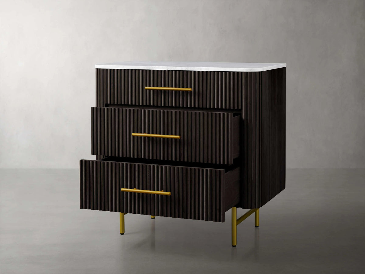 Finnley Three-Drawer Chest Cabinet Bedroom Nightside Table with Stone Top