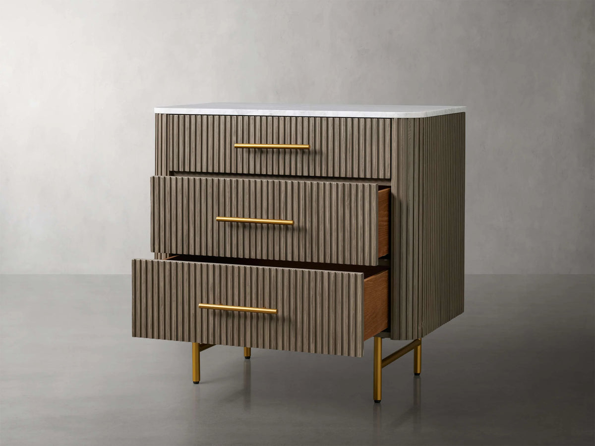 Finnley Three-Drawer Chest Cabinet Bedroom Nightside Table with Stone Top