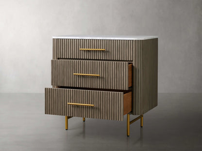 Finnley Three-Drawer Chest Cabinet Bedroom Nightside Table with Stone Top