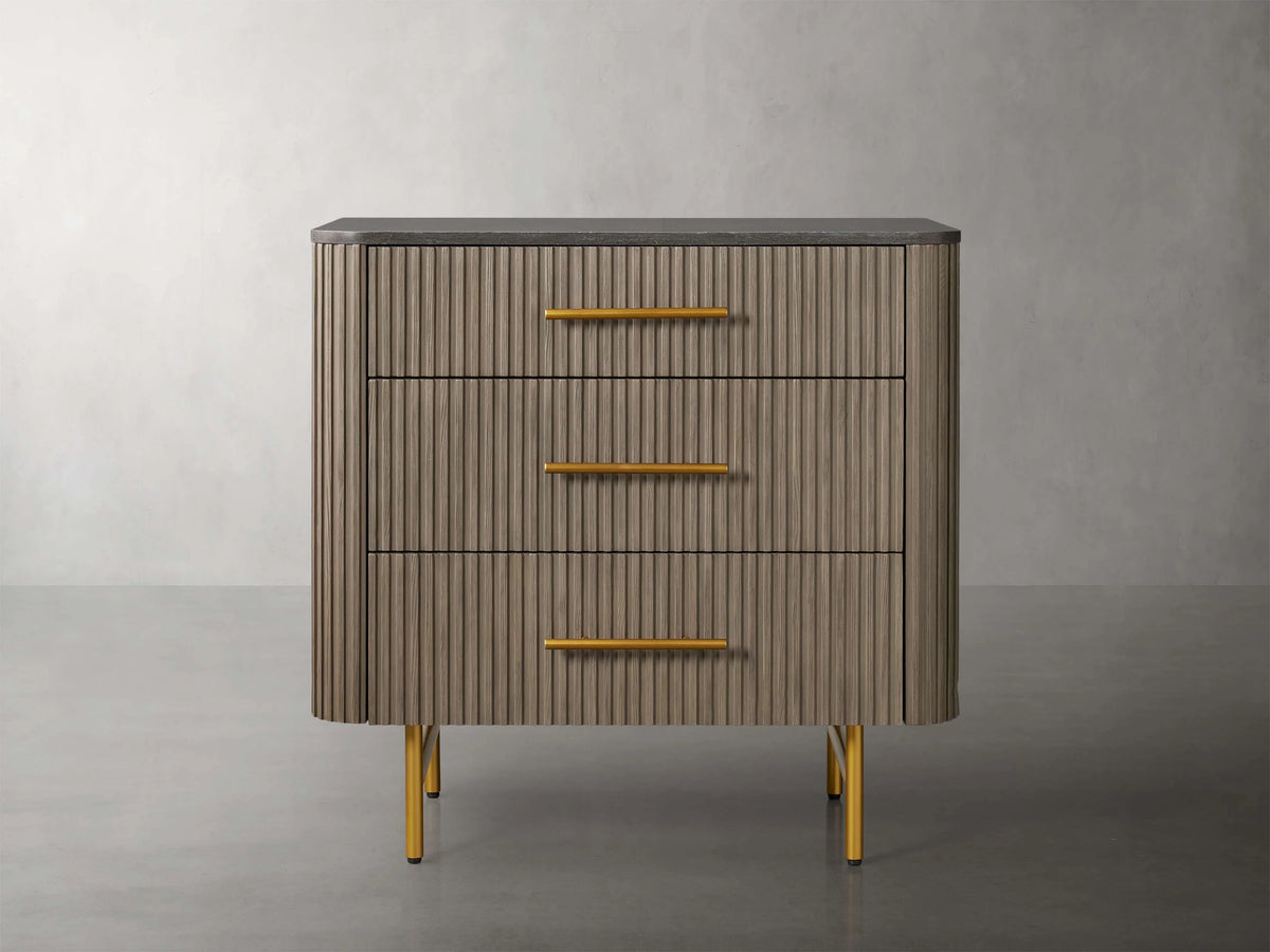 Finnley Three-Drawer Chest Cabinet Bedroom Nightside Table with Stone Top