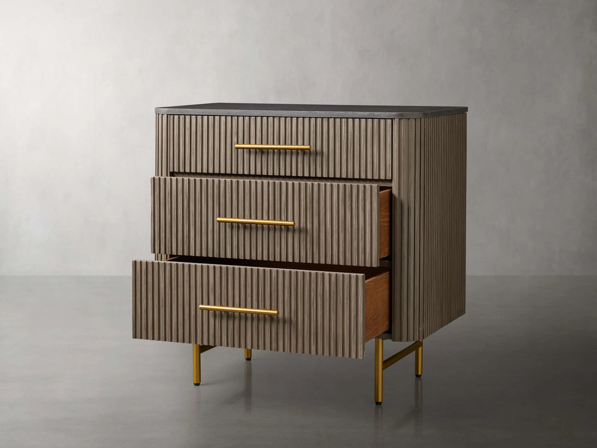 Finnley Three-Drawer Chest Cabinet Bedroom Nightside Table with Stone Top