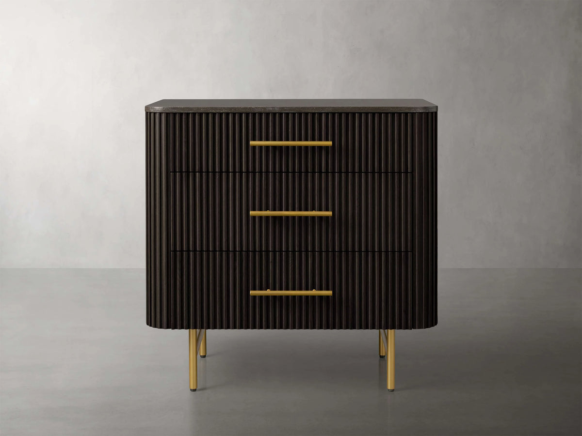 Finnley Three-Drawer Chest Cabinet Bedroom Nightside Table with Stone Top