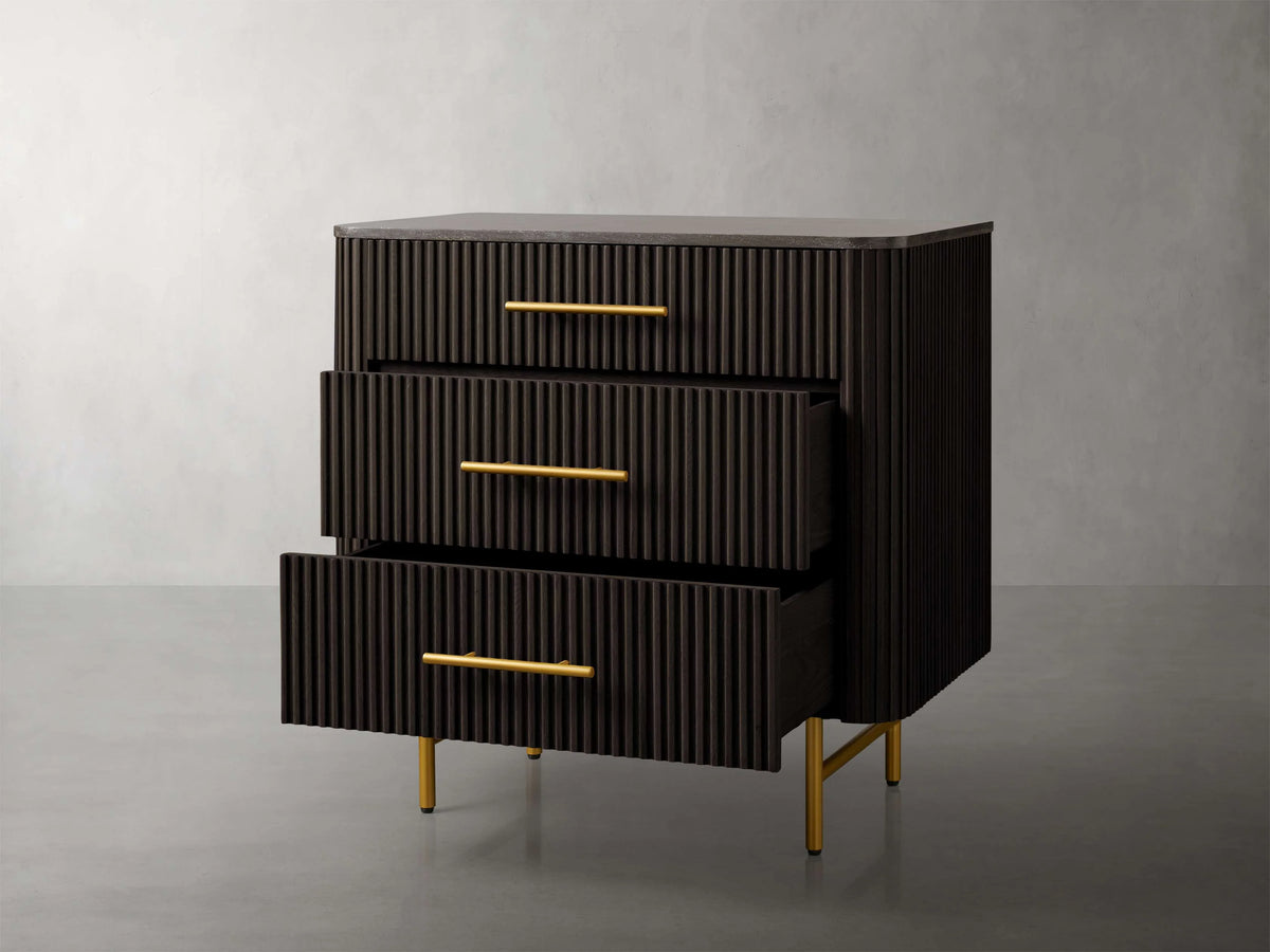 Finnley Three-Drawer Chest Cabinet Bedroom Nightside Table with Stone Top