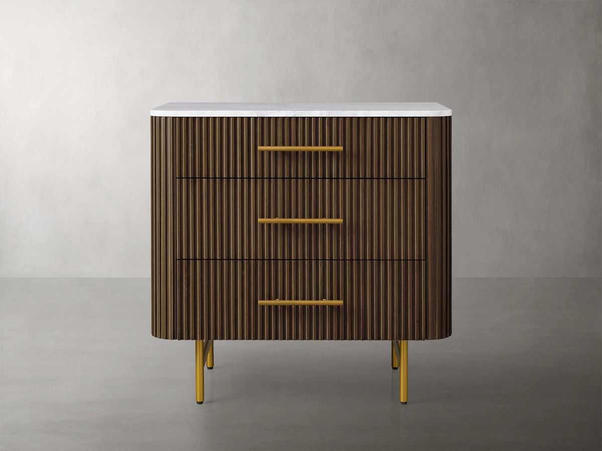 Finnley Three-Drawer Chest Cabinet Bedroom Nightside Table with Stone Top