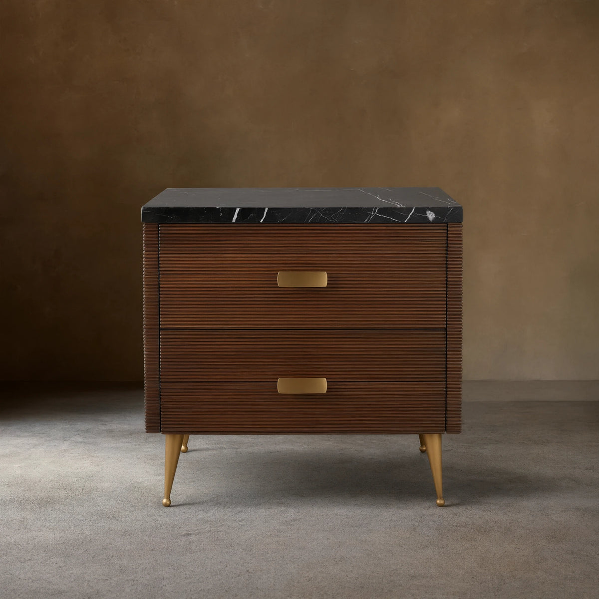 Giselle Mahogany Nightstand Wood Two-Drawer Chest Nightside Table Cabinet