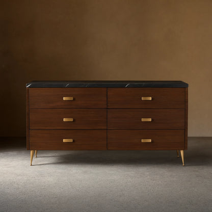 Giselle Six-Drawer Dresser Vintage Bedroom Chest Wood Entrance Storage Cabinet