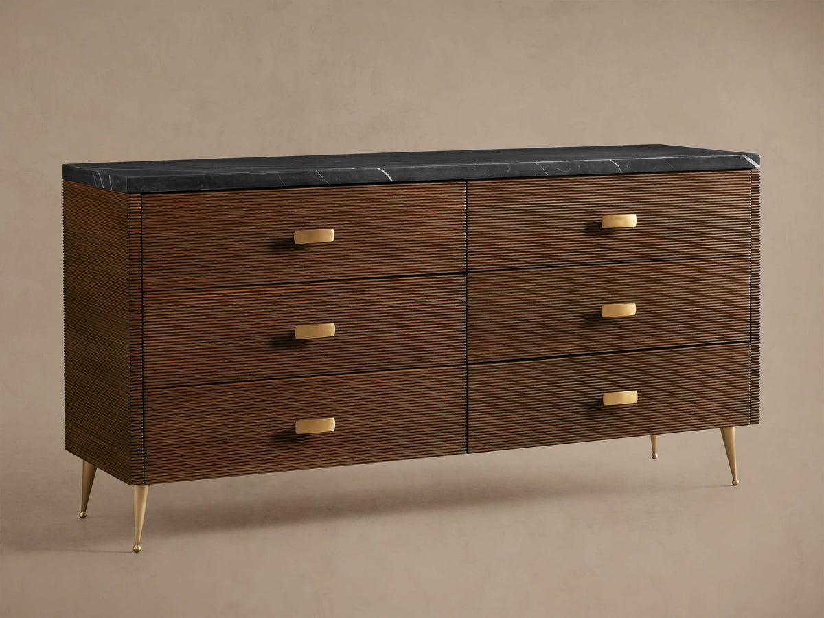 Giselle Six-Drawer Dresser Vintage Bedroom Chest Wood Entrance Storage Cabinet