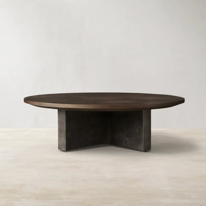 Pola Wood Round Coffee Table Wabi-Sabi Living Room Center Tea Table