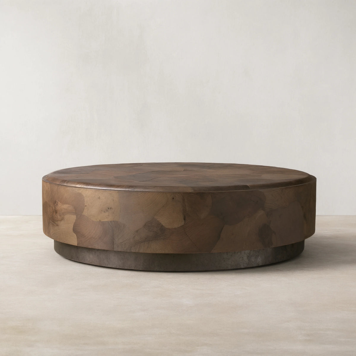 Pola Wood Round Plinth Coffee Table Wabi-Sabi Living Room Center Ash Tea Table