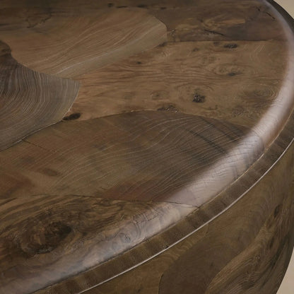 Pola Wood Round Plinth Coffee Table Wabi-Sabi Living Room Center Ash Tea Table