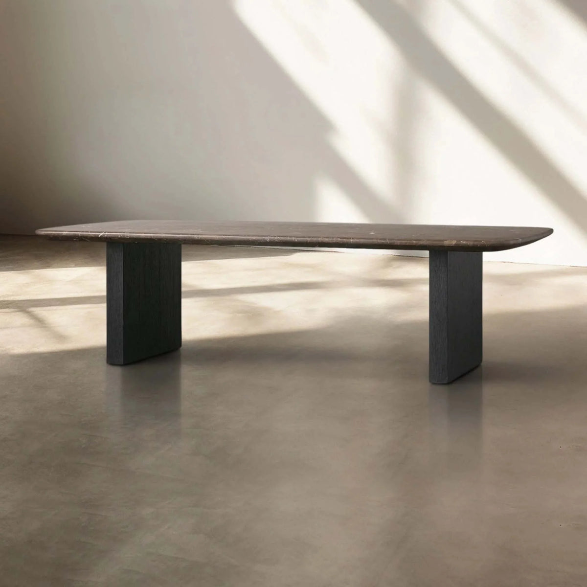 San Germani Espresso Stone Top Coffee Table 72" Center Tea Table with Clement Base