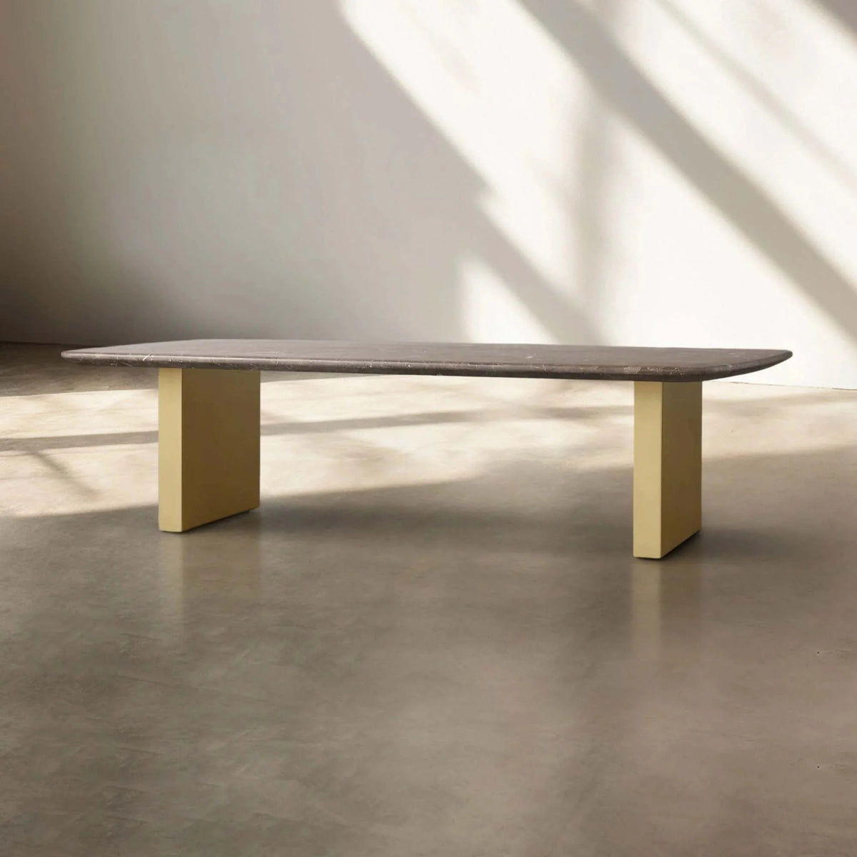 San Germani Espresso Stone Top Coffee Table 72" Center Tea Table with Clement Base