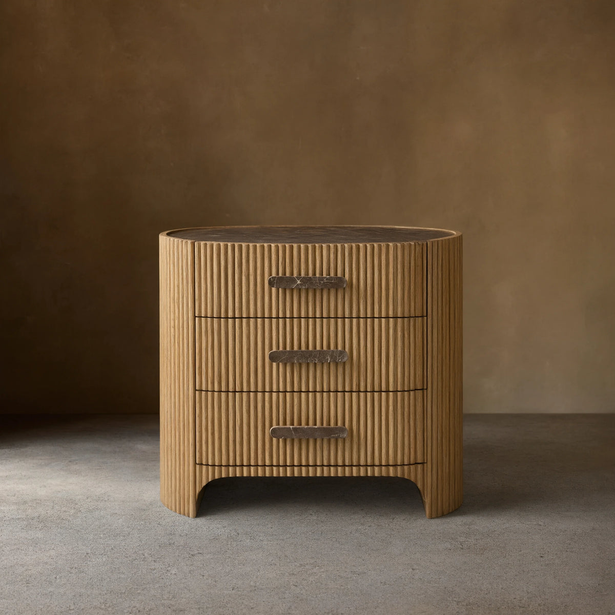 Astor Closed Wood Nightside table Nightstand Marble Top bedside Cabinet 3-Drawer Chest