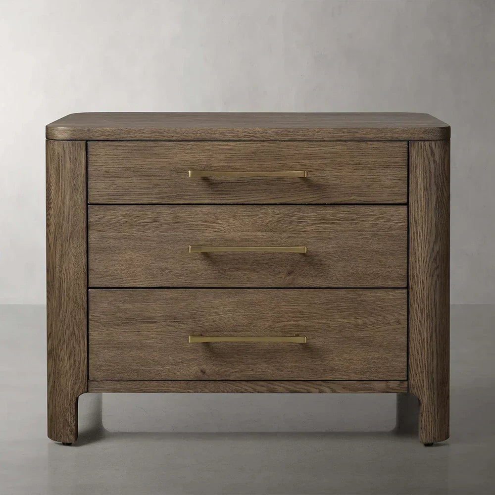 Calista Closed Oak Nightstand Two-Drawer Chest Wood Night Side Table Bedside
