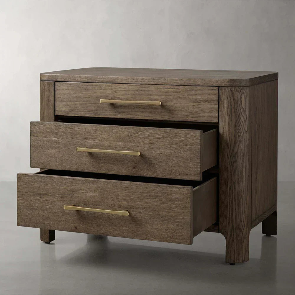 Calista Closed Oak Nightstand Two-Drawer Chest Wood Night Side Table Bedside