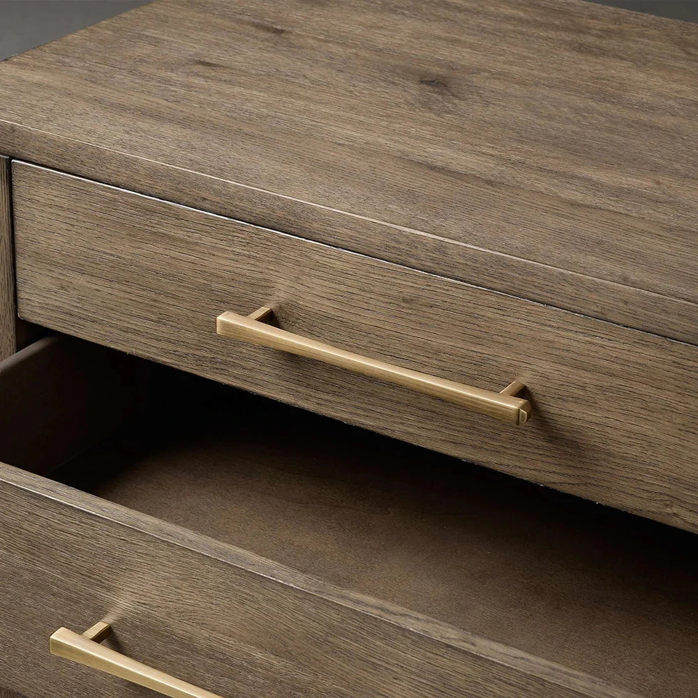 Calista Closed Oak Nightstand Two-Drawer Chest Wood Night Side Table Bedside