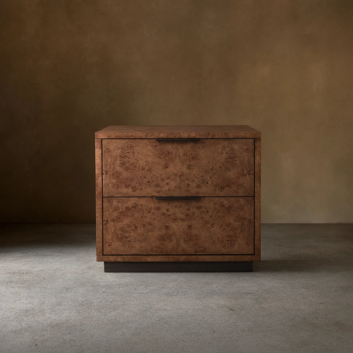 Corey Closed Nightstand Bedside Table with Mappa Burl Wood 2 Drawers