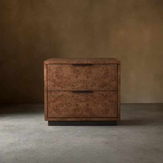 Corey Closed Nightstand Bedside Table with Mappa Burl Wood 2 Drawers