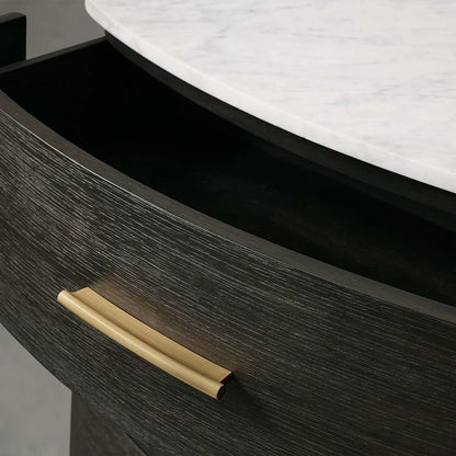 Danny Closed Nightstand Marble Top Bedside Table Brass Pulls Two-Drawer Chest