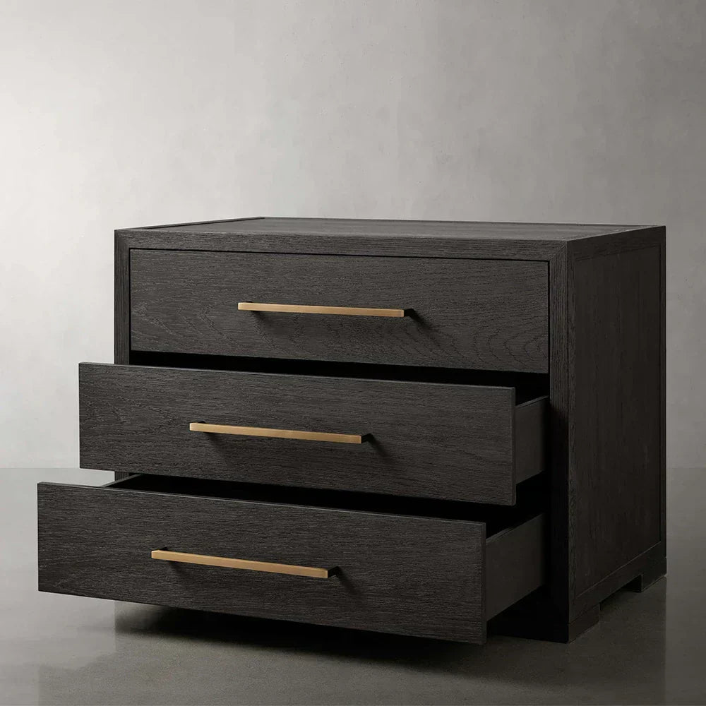 Darwyn Closed Nightstand Wood Bedside Table with Brass Handles Drawer