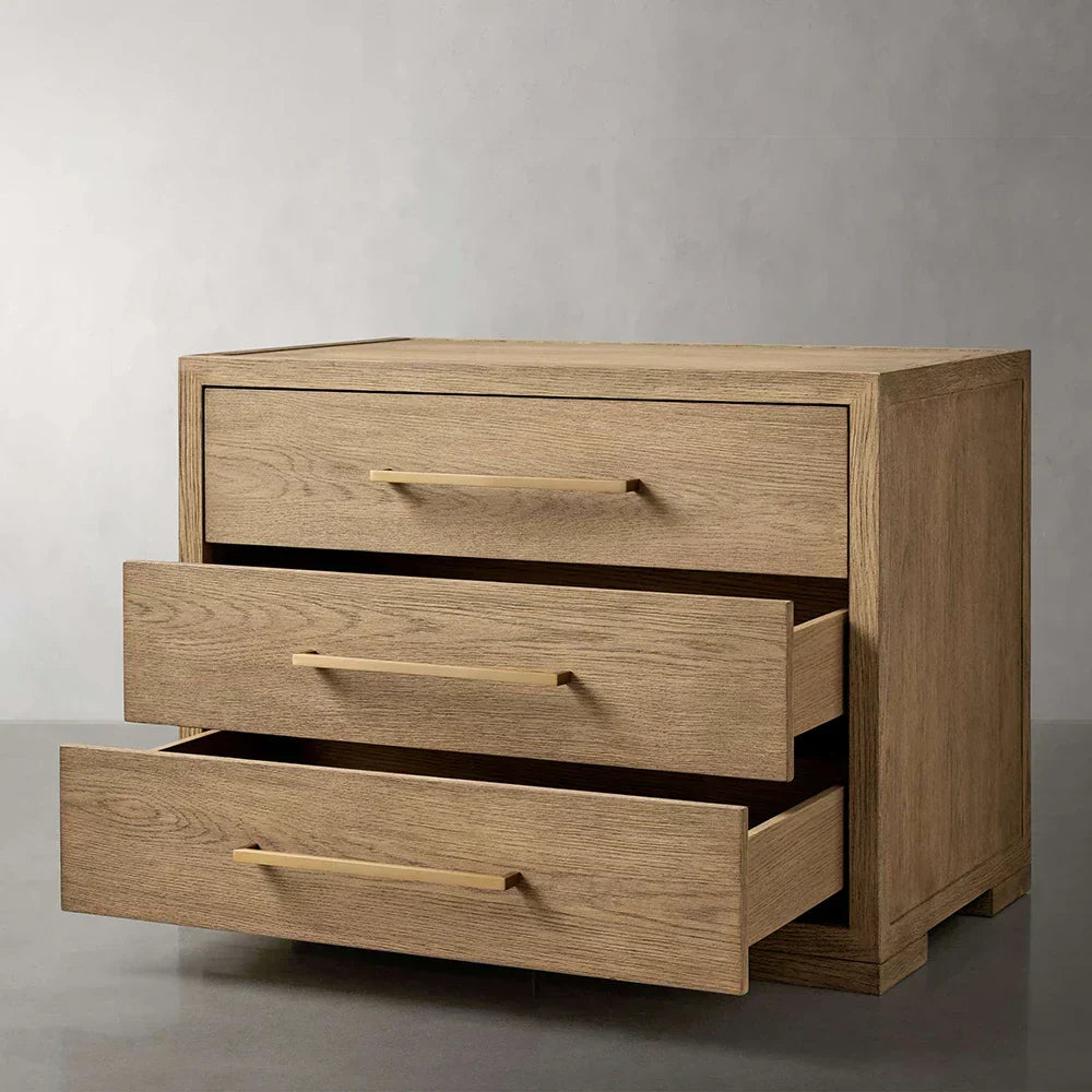 Darwyn Closed Nightstand Wood Bedside Table with Brass Handles Drawer