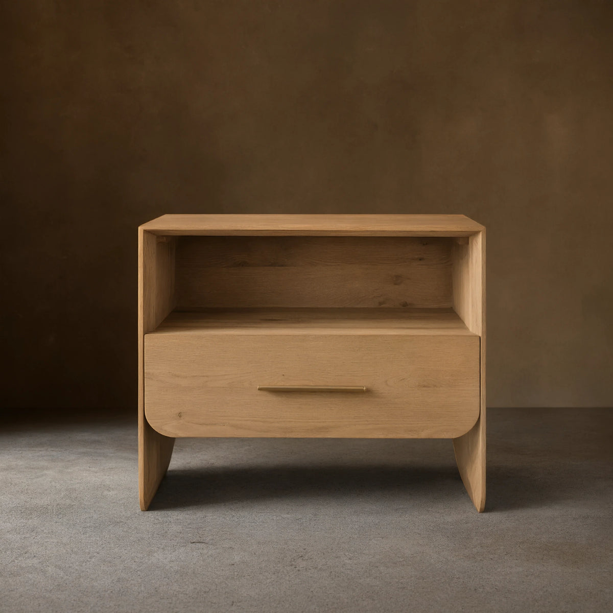Felton Open Nightstand Oak Bedside Cabinet with Drawer & Shelf