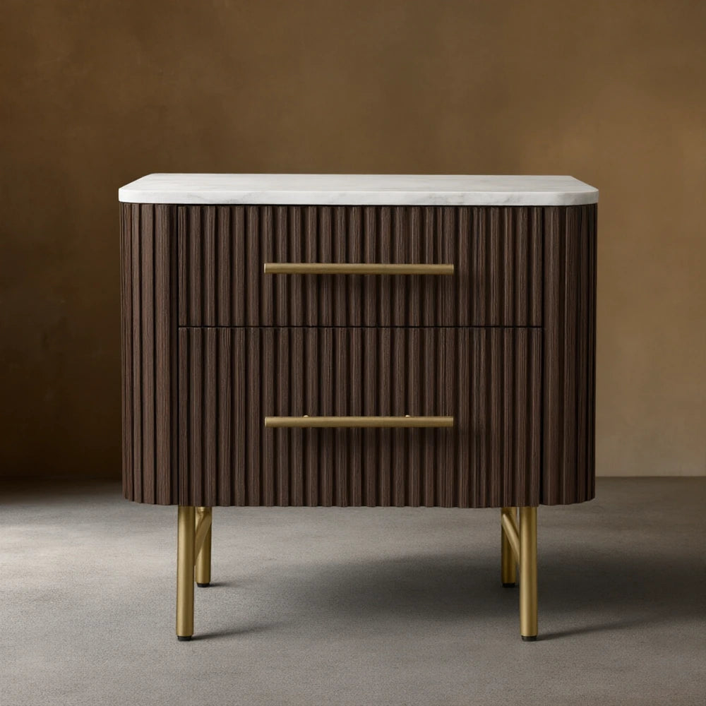 Finnley Closed Nightstand Marble Double Drawers Chest Bedside Table