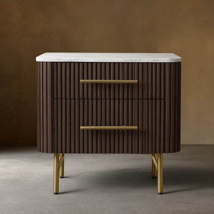 Finnley Closed Nightstand Marble Double Drawers Chest Bedside Table