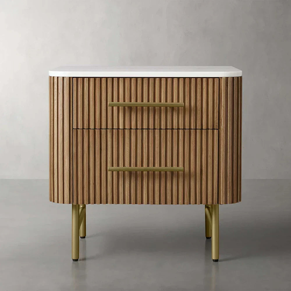 Finnley Closed Nightstand Marble Double Drawers Chest Bedside Table